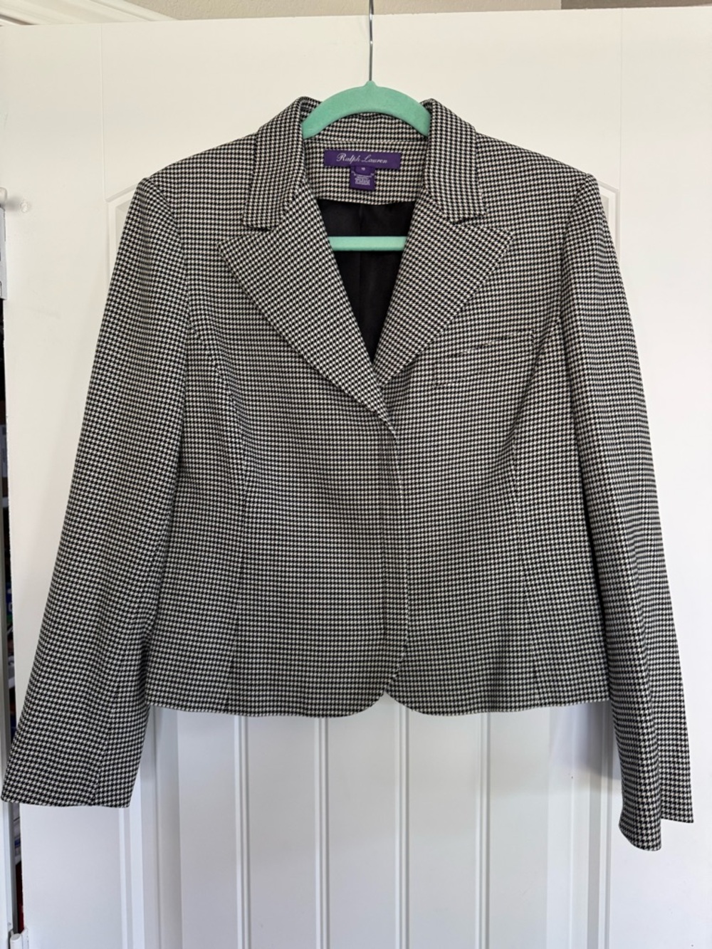 RALPH LAUREN Purple Label Houndstooth Wool Silk Lining Zip Blazer Jacket 10